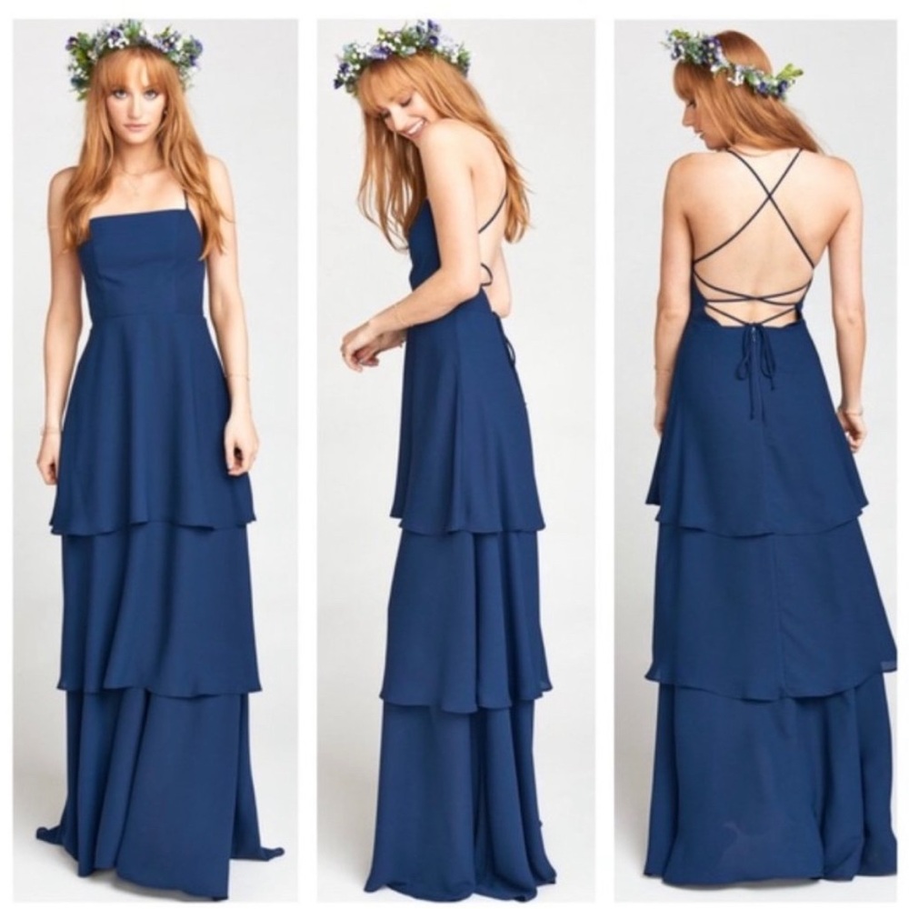 Show Me Your MuMu Calypso Ruffle Maxi Dress in Rich Navy NWT